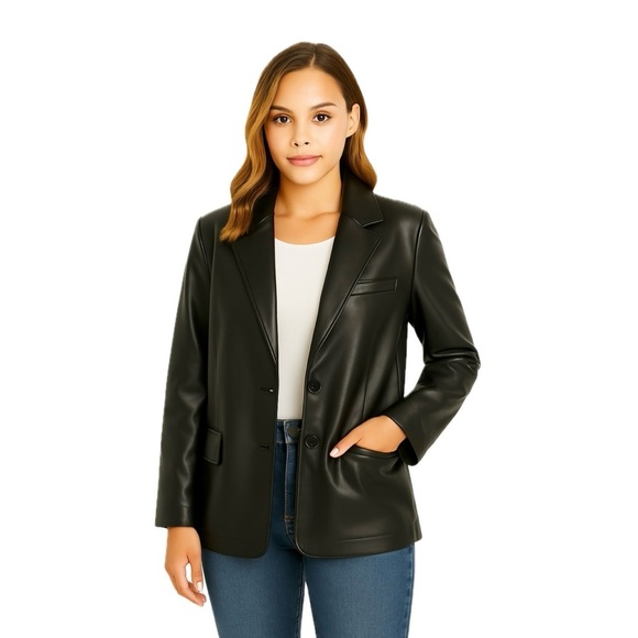 Anne Klein Jackets & Blazers - anne klein faux leather black blazer edgy workwear office casual jacket luxury